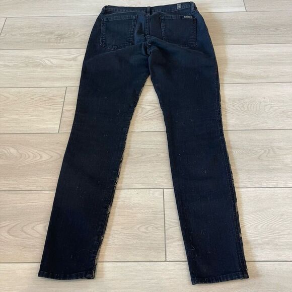 7 For All Mankind‎ 29 Black and Gold Brocade Skinny Leg Jeans Festive Boho Artsy - Picture 2 of 11